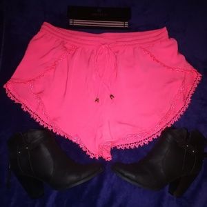 Neon Coral Woven Shorts